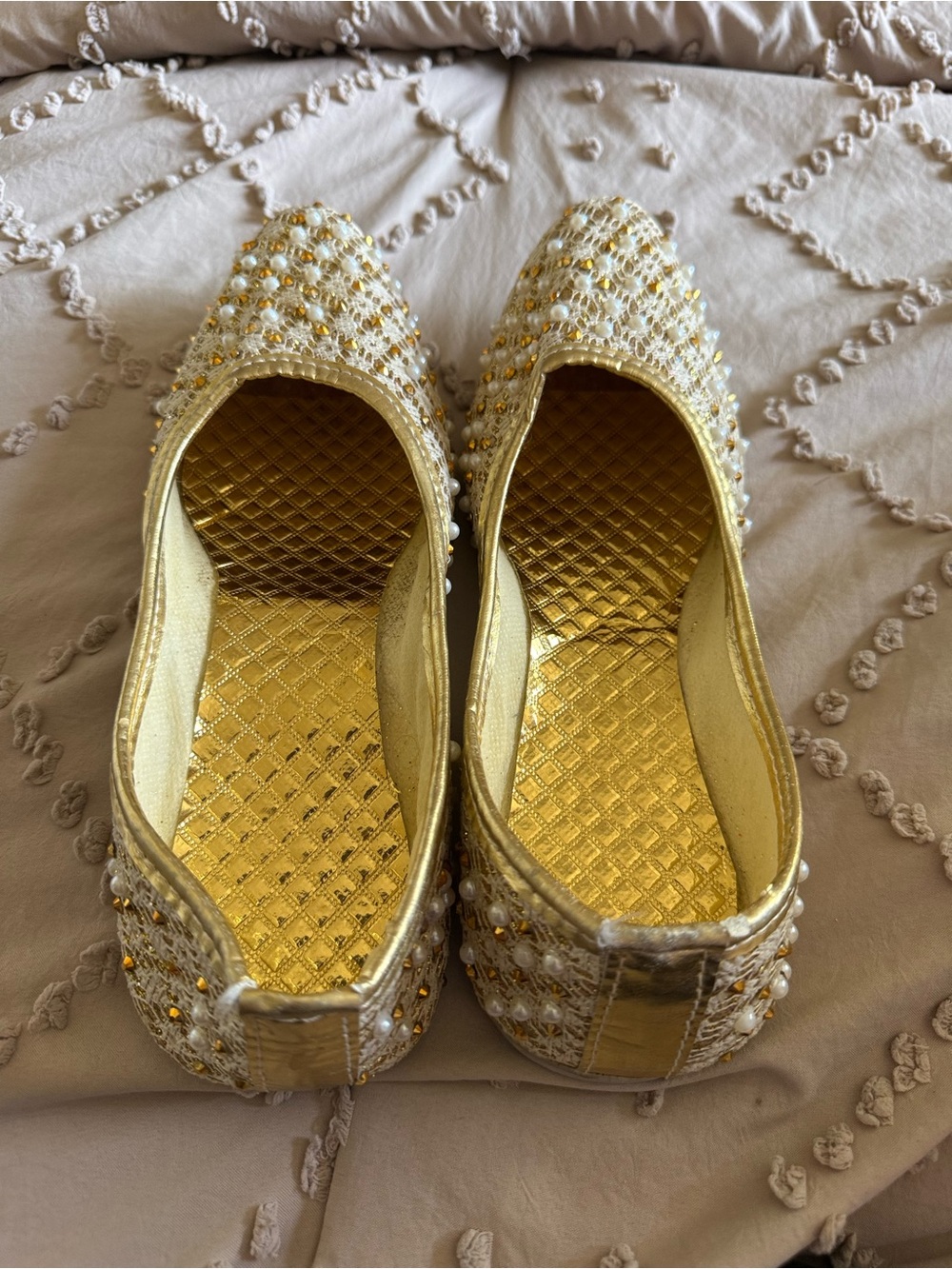 Gold Beaded Women's Ballet Flats